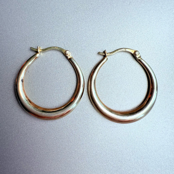 Sterling Silver Gold Vermeil 1” Round Hoop Classic Vintage Graduated Earrings - Picture 1 of 9
